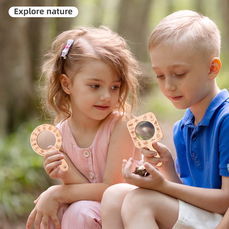 Outdoor Adventure Educator - 0-3 Babygeschenk Outdoor-Abenteuerspielzeug Holz-Lupe für Tier-
