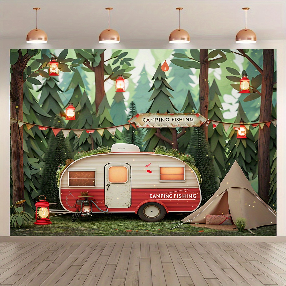 Outdoor Adventure Birthday Party - Polyester Dschungel Camping Thema Hintergrund Banner,