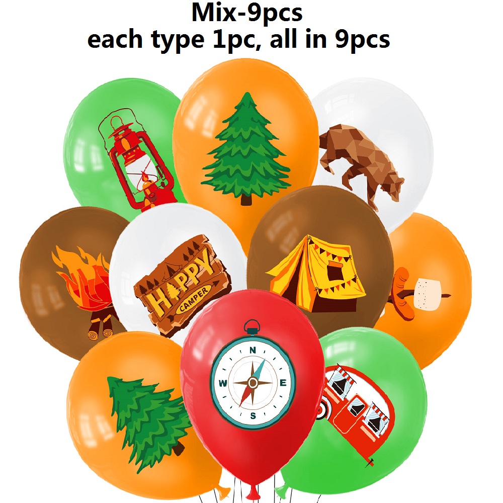 Outdoor Adventure Birthday Party - 9-teiliges Happy Camping-Ballon-Set, Outdoor-Abenteuer, grün-braunes Latex-Ballon-Set,