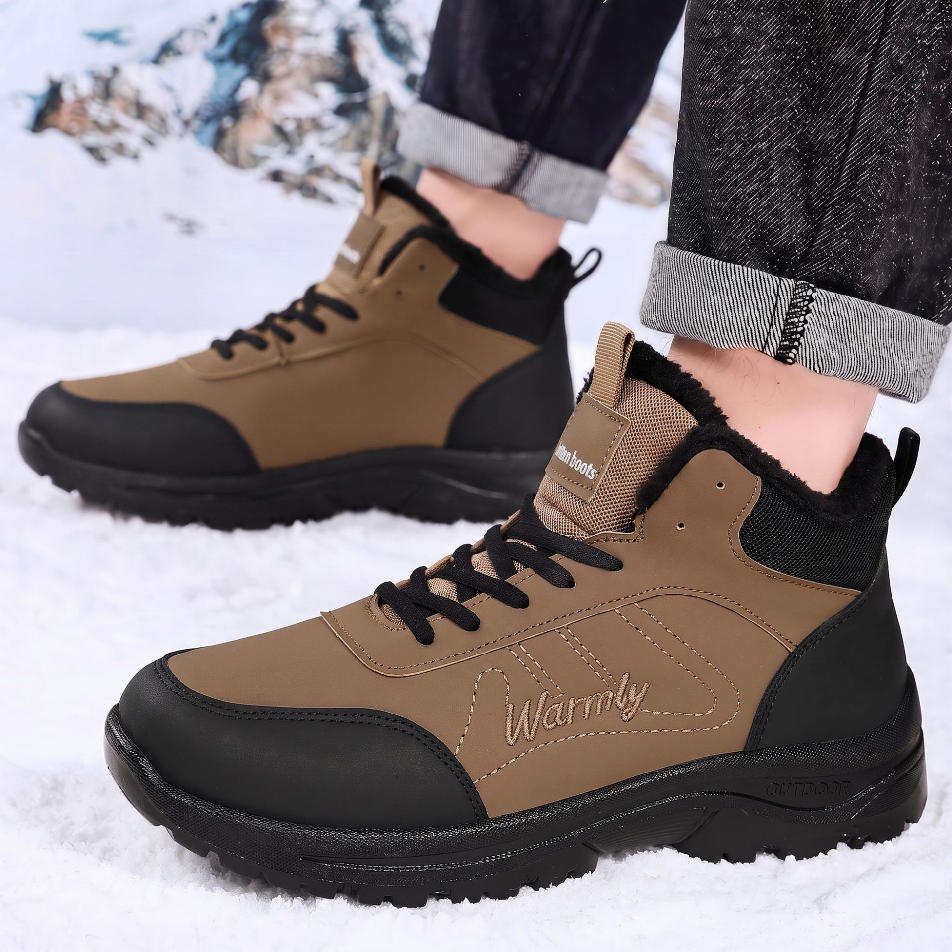 Outdoor Adventure Hiking - Herren-Baumwollschuhe mit dickem Samtfutter für Winter-Wanderungen